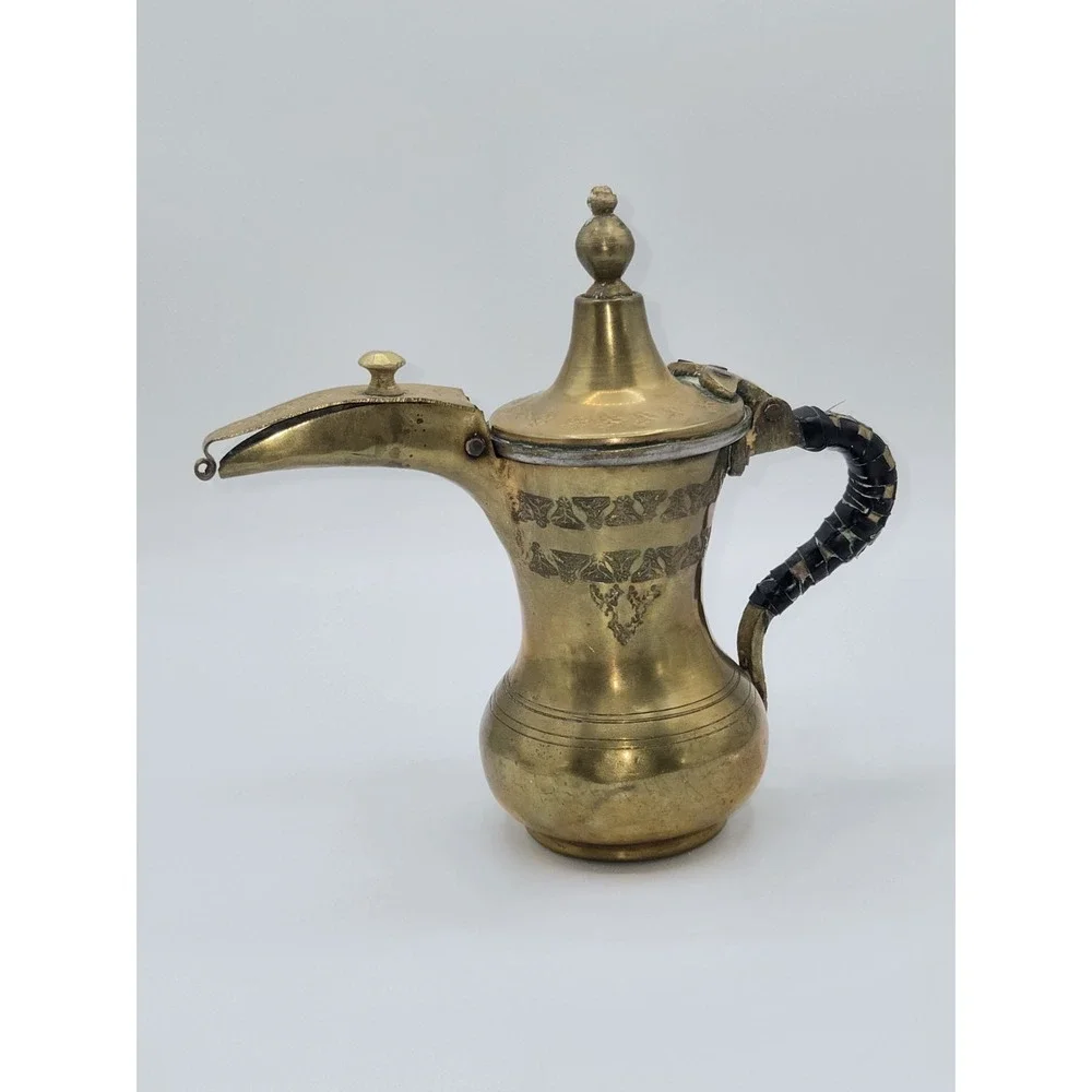 Middle‎ Eastern Brass Dallah Coffee Pot Etched Form Decorative Islamic Teapot